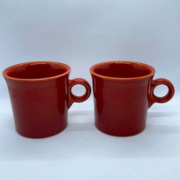 Fiesta Ring Handled Coffee Cups, Set of Two. Paprika (Dark Orange, Rust). - Picture 1 of 6